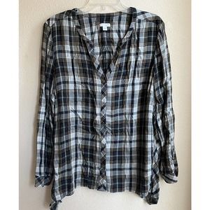 J. Jill Top Womens Large Long Sleeve Plaid Flannel Button Up Shirt